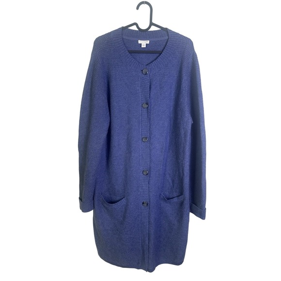 J. Jill Long Blue Cardigan Sweater Medium Cozy Cotton Blend Coatigan Button Up L - Picture 1 of 4